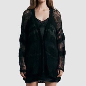 RAG & BONE Black Lillian Stripe Open Stitch Cardigan Size Medium